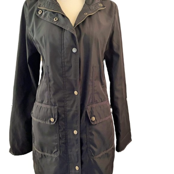 DKNY black trench coat / raincoat  with detachable hood Size Small - Picture 2 of 7